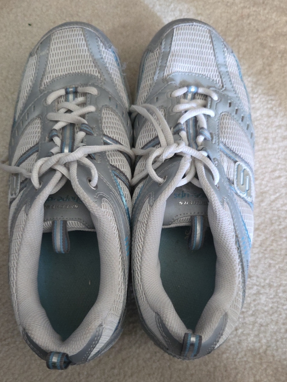 Skechers White and Light Blue Women's Athletic Sneakers
